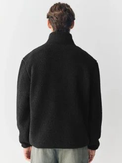 Noir - Polaire zippée en entonnoir en peau de mouton