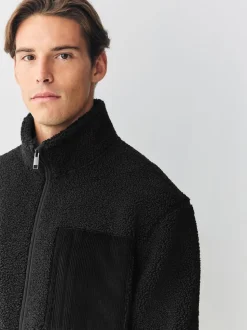 Noir - Polaire zippée en entonnoir en peau de mouton