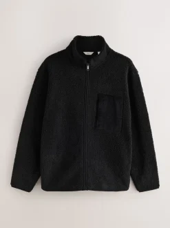 Noir - Polaire zippée en entonnoir en peau de mouton