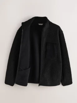 Noir - Polaire zippée en entonnoir en peau de mouton