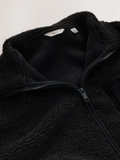 Noir - Polaire zippée en entonnoir en peau de mouton