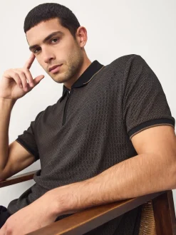 Noir - Polo à motif quart de zip