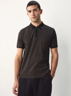 Noir - Polo à motif quart de zip