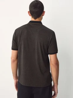 Noir - Polo à motif quart de zip