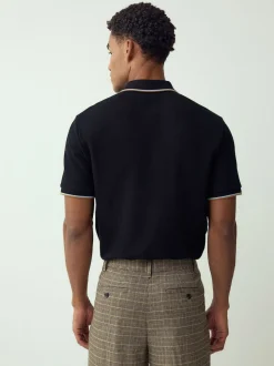 Noir - Polo coupe classique à manches courtes et liserés