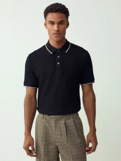 Noir - Polo coupe classique à manches courtes et liserés