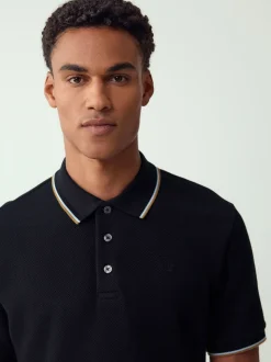 Noir - Polo coupe classique à manches courtes et liserés