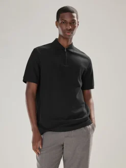 Noir - Polo texturé élégant à col zippé