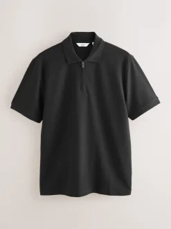 Noir - Polo texturé élégant à col zippé