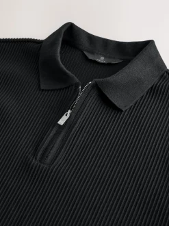 Noir - Polo texturé élégant à col zippé