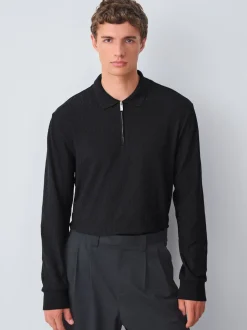 Noir - Polos chics à col zippé