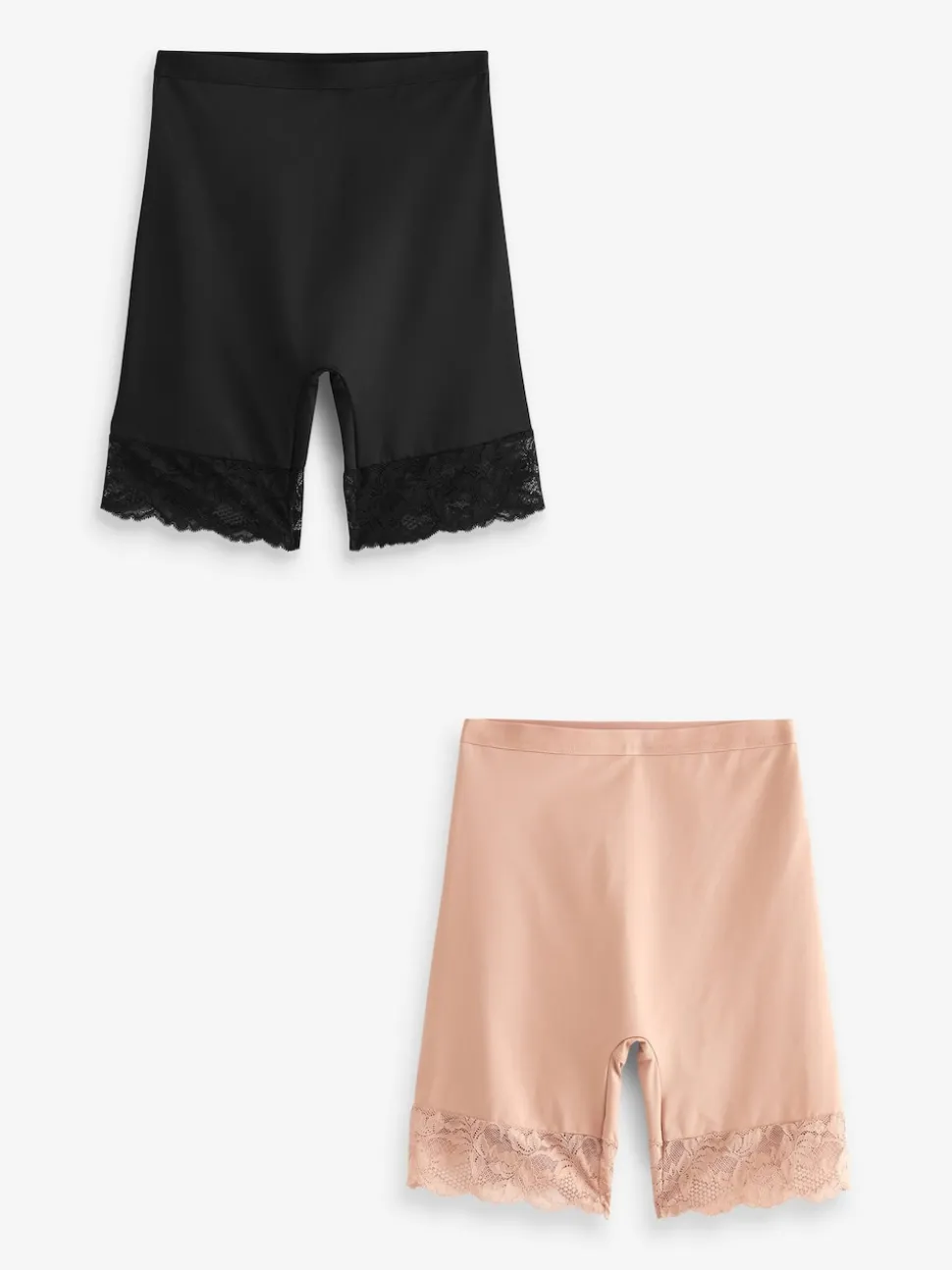 Noir / Praline Nude - Bermuda léger et galbant avec dos en dentelle pour le contrôle du ventre 2 Pack