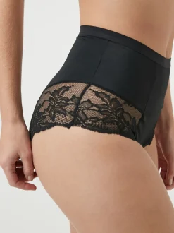 Noir / Praline Nude - Imprimé Gainant Culotte brésilienne dos lacé 2 Lot