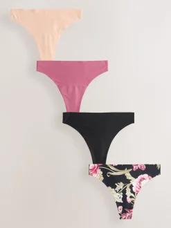 Noir / Praline nude / Rose fleuri - Lot de 4 culottes menstruelles Invisible Light Flow