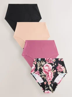Noir / Praline nude / Rose fleuri - Lot de 4 culottes menstruelles à débit moyen Invisible