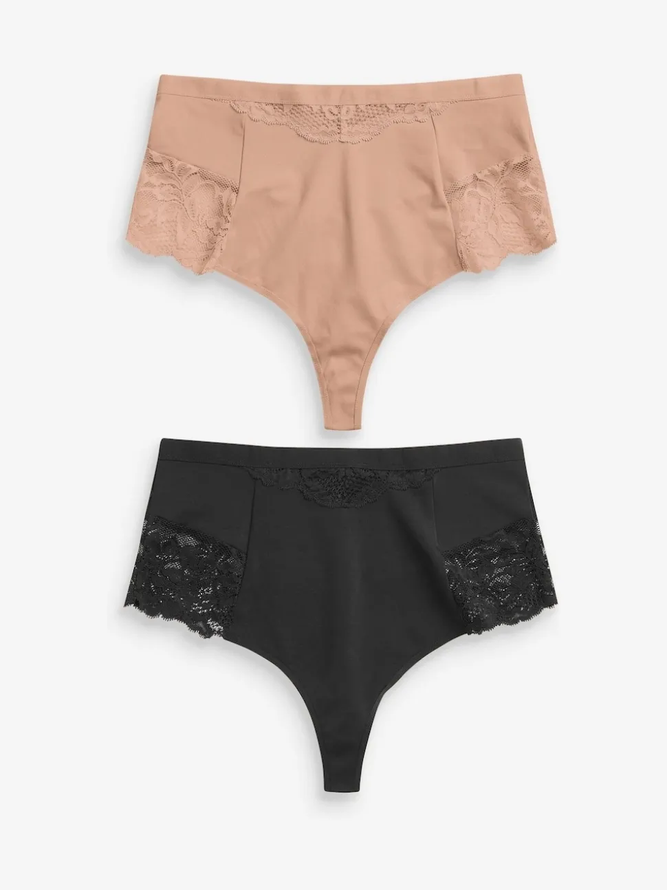 Noir / Praline Nude - Tongs taille haute légers et modelants pour le contrôle de l'abdomen 2 Pack