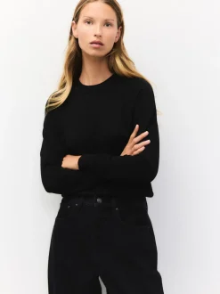 Noir - Pull col rond riche en coton au toucher doux