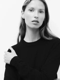 Noir - Pull col rond riche en coton au toucher doux