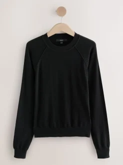 Noir - Pull col rond riche en coton au toucher doux