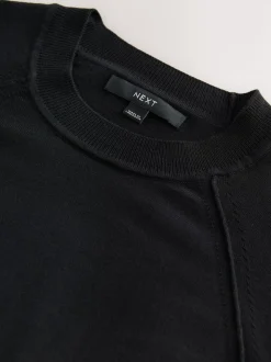 Noir - Pull col rond riche en coton au toucher doux