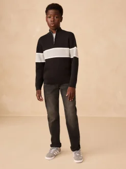 Noir - Pull colorblock en maille à col zippé (3-16ans)