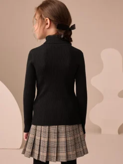 Noir - Pull en maille à col roulé (3-16ans)