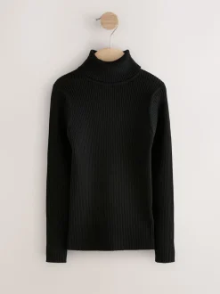 Noir - Pull en maille à col roulé (3-16ans)