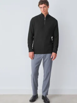 Noir - Pull N.premium en coton riche en coton haut de gamme texturé à col zippé