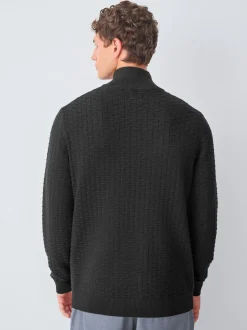 Noir - Pull N.premium en coton riche en coton haut de gamme texturé à col zippé