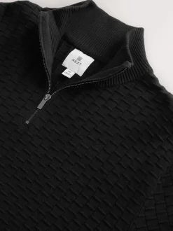 Noir - Pull N.premium en coton riche en coton haut de gamme texturé à col zippé