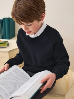 Noir - Pull scolaire en maille à col rond (3-16ans)