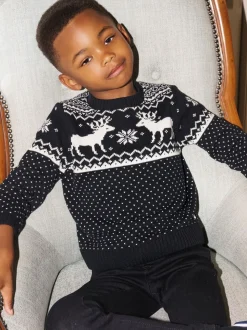 Noir - Pull The Little Tailor motif jacquard renne de Noël enfant