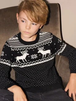 Noir - Pull The Little Tailor motif jacquard renne de Noël enfant