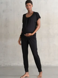 Noir - Pyjama de maternité et d’allaitement Seraphine avec sac à dos et allaitement Ensemble 2 pièces