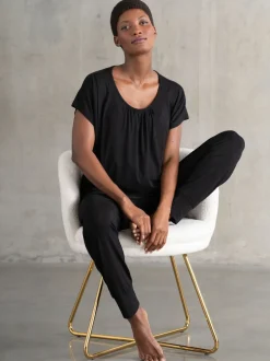 Noir - Pyjama de maternité et d’allaitement Seraphine avec sac à dos et allaitement Ensemble 2 pièces