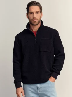 Noir - Quart de zip - Polaire en peau de mouton