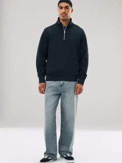 Noir - Quart de zip - Sweat-shirt en jersey riche en coton