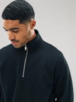 Noir - Quart de zip - Sweat-shirt en jersey riche en coton