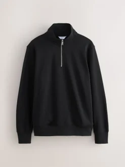 Noir - Quart de zip - Sweat-shirt en jersey riche en coton