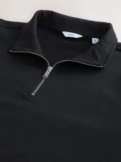 Noir - Quart de zip - Sweat-shirt en jersey riche en coton