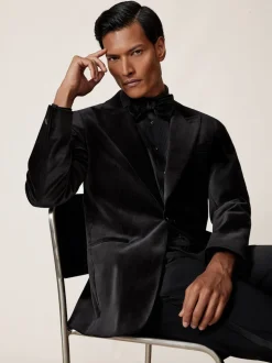 Noir - Reiss Apsara Blazer en velours à boutonnage simple habillé