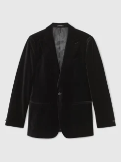Noir - Reiss Apsara Blazer en velours à boutonnage simple habillé