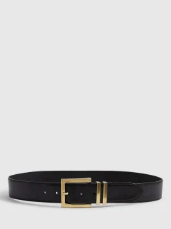Noir - Reiss Brompton Leather Square Buckle Ceintures