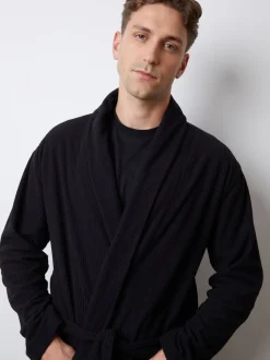 Noir - Robe de chambre Threadbare gaufrée en polaire