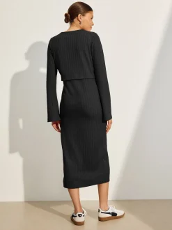 Noir - Robe de grossesse à manches longues et allaitement