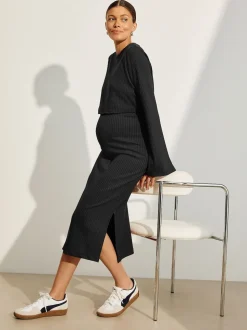 Noir - Robe de grossesse à manches longues et allaitement