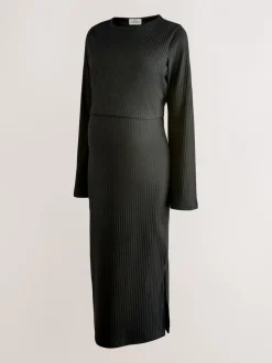 Noir - Robe de grossesse à manches longues et allaitement
