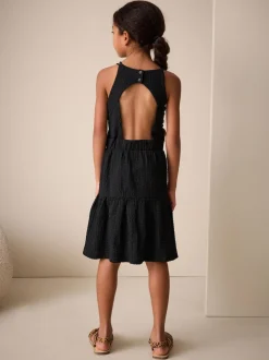 Noir - Robe d'été à bretelles Effet froissé (3-16ans)