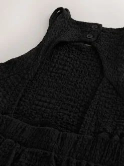 Noir - Robe d'été à bretelles Effet froissé (3-16ans)