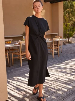 Noir - Robe d’été t-shirt à manches courtes torsadée